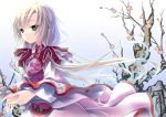  cherry_blossoms copyright_request floating_hair green_eyes hair_ribbon ihet jpeg_artifacts looking_at_viewer ribbon solo tree twintails white_hair wide_sleeves 