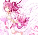  armcho blood closed_eyes dress eyes_closed flower gloves hair_ribbon injury jewelry kaname_madoka magical_girl mahou_shoujo_madoka_magica necklace pendant pink_dress pink_hair pink_rose ribbon rose smile solo tears torn_clothes torn_dress twintails white_gloves 