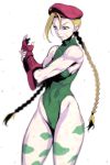  bare_shoulders beret blonde_hair blue_eyes braid cammy_white fingerless_gloves gauntlets gloves hat mound_of_venus nakahira_guy street_fighter street_fighter_iv 