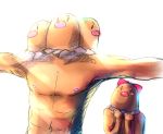  1girl abs blush_stickers bow brown dark_skin diglett dugtrio epic hands_on_own_chest nipples no_humans outstretched_arms personification pokemon pokemon_(game) pokemon_rgby salay shigaraki_(strobe_blue) simple_background sunbeam sunlight what white_background 