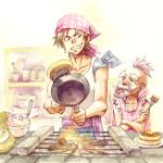  angry apron cooking da-vesita eating egg final_fantasy final_fantasy_vi fire flour frying_pan grill lock_cole male multiple_boys old_man pan pancake spatula stragus_magus 