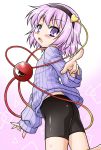  akou_roushi ass bike_shorts blush commentary commentary_request eyeball hairband heart komeiji_satori looking_at_viewer open_mouth pink_eyes pink_hair pointing purple_eyes ribbed_sweater short_hair solo sweater third_eye touhou violet_eyes 