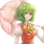  ang ascot green_eyes green_hair kazami_yuuka over_shoulder parasol parted_lips shirt short_hair solo touhou umbrella vest youkai 