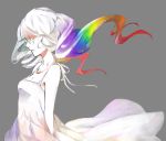  black_rock_shooter closed_eyes dress eyes_closed glasses multicolored_hair rainbow_hair solo spot_color standing takanashi_yomi tribute white_hair 