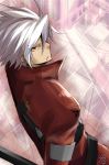  blazblue frown male ragna_the_bloodedge red_eyes short_hair silver_hair solo yuu_(yakit) 