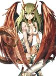  :o bare_shoulders between_legs boots breasts cleavage collarbone dragon_girl dragon_horns dragon_maker dragon_tail facial_mark green_eyes green_hair horns large_breasts long_hair looking_at_viewer matsui_hiroaki monster_girl open_mouth simple_background sitting solo tail tattoo thigh-highs thighhighs white_background white_legwear wings 