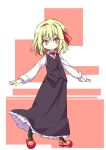  blonde_hair dress hair_ribbon highres mary_janes necktie outstretched_arms pantyhose red_eyes ribbon rumia shamo_(koumakantv) shoes solo standing the_embodiment_of_scarlet_devil touhou youkai 