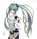  aqua_eyes bare_shoulders green_hair hatsune_miku hatsune_miku_(append) highres lasterk light_smile miku_append navel solo twintails vocaloid vocaloid_append 