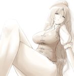  arm_support bare_legs beret braid breasts crossed_legs curvy hat hiroya_juuren hong_meiling large_breasts legs_crossed long_hair looking_at_viewer monochrome no_pants parted_lips sitting sketch solo thighs touhou twin_braids very_long_hair 