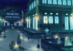  background banner building cityscape cloud dog flag hair_over_one_eye hat kutay lamp lamppost lantern long_hair night original reflection robe sitting sky stairs star star_(sky) starry_sky wall 