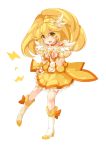  blonde_hair boots bowtie choker cure_peace double_v dress hair_ornament hairpin kise_yayoi long_hair magical_girl plus9 precure skirt smile smile_precure! solo v white_background yellow yellow_dress yellow_eyes 