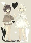  black_vs_white hand_holding heart holding_hands looking_at_viewer mitsutoki multiple_girls original short_hair smile 