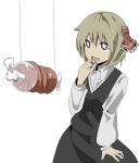  1girl arudente blonde_hair boned_meat food meat open_mouth rumia saliva simple_background solo symbol-shaped_pupils the_embodiment_of_scarlet_devil touhou white_background youkai 
