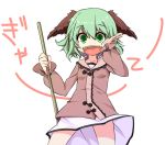  animal_ears broom green_eyes green_hair holding kasodani_kyouko open_mouth shamo_(koumakantv) simple_background solo touhou translation_request white_background 