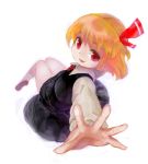  blonde_hair fangs hair_ribbon open_mouth outstretched_arms red_eyes ribbon rumia short_hair simple_background solo the_embodiment_of_scarlet_devil touhou white_background youkai yuubari_makuwa 