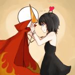  1girl bare_shoulders black_dress black_hair blue_eyes cape couple creature dress english flat_chest hand_on_another&#039;s_face hand_on_another's_face heart kamina kamina_shades original pas_(paxiti) stick_figure tengen_toppa_gurren_lagann yami_shoujo 