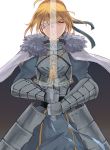  ahoge armor armored_dress bandage_over_one_eye blonde_hair caliburn cape closed_eyes dress excalibur eyes_closed fate/stay_night fate_(series) gauntlets saber solo sword tassel translucent weapon zff199012 