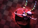  backlighting checkered checkered_floor flandre_scarlet from_above glowing glowing_eyes hat lauqe outstretched_arms short_sleeves solo spread_arms the_embodiment_of_scarlet_devil touhou 