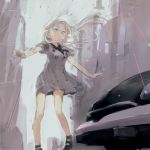  blue_eyes car highres motor_vehicle nimirom original outstretched_arms solo spread_arms vehicle white_hair wind 
