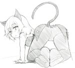  all_fours animal_ears ass atahuta black_legwear blush cat_ears feet from_behind looking_back military military_uniform no_shoes pantyhose sanya_v_litvyak short_hair sketch soles strike_witches tail toes uniform 