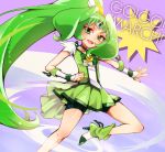  bike_shorts bowtie brooch character_name choker circlet cure_march green_eyes green_hair jewelry long_hair magical_girl midorikawa_nao ponytail precure purple_background shoes shorts_under_skirt skirt smile smile_precure! solo tri_tails ume_yasu wrist_cuffs 