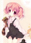  emily_(pure_dream) food inu_x_boku_ss mouth_hold pink_eyes pink_hair pocky potato_chips roromiya_karuta school_uniform short_hair tanuki twintails watanuki_banri 