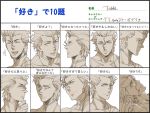  ^_^ ahoge bad_id chart closed_eyes expressions eyes_closed fate/zero fate_(series) heart lancer_(fate/zero) male monochrome partially_translated signature tekla translation_request 