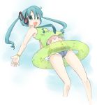  green_eyes hatsune_miku innertube long_hair looking_at_viewer musical_note open_mouth short_shorts shorts smile solo sunyukun twintails vocaloid 