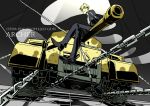  blonde_hair casual caterpillar_tracks chain chains crossed_legs fate/stay_night fate_(series) from_below gilgamesh high_contrast male military military_vehicle namesake red_eyes self-propelled_gun sexy44 short_hair sitting solo tank vehicle 