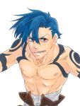  blue_hair kamina male muscle red_eyes ru&amp;pauda_(artist) sarashi shirtless solo tattoo tegaki tengen_toppa_gurren_lagann 