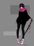  hair_over_eyes highlights katana leggings lips morry na_in-sung original pantyhose scarf shoes signature simple_background solo standing sword weapon 