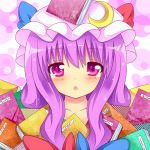  bad_id blush book bow crescent hat hat_bow long_hair open_mouth patchouli_knowledge purple_eyes purple_hair ribbon shinekalta solo touhou violet_eyes 