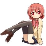  black_legwear blush highres inu_x_boku_ss necktie pink_hair red_eyes roromiya_karuta school_uniform sitting skirt solo tadashi_(tadashi1013) thigh-highs thighhighs twintails 