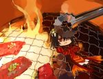 bad_id barbecue black_hair fire food gaias hair_over_one_eye male meat red_eyes solo tales_of_(series) tales_of_xillia tongs zenmai 