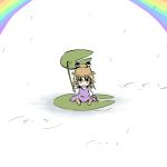  blonde_hair hat kotaka lily_pad moriya_suwako rain rainbow sitting smile solo touhou 