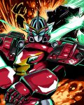  explosion fangs getter glowing glowing_eyes go-buster_ace horn mecha no_humans solo super_sentai sword tokumei_sentai_go-busters weapon 