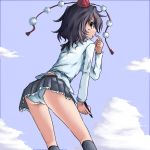  :o ass hat kotaka looking_back miniskirt panties shameimaru_aya skirt sky solo touhou underwear 