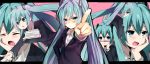  :t ahoge aqua_eyes aqua_hair hatsune_miku long_hair looking_at_viewer nekoame open_mouth pointing pointing_at_viewer twintails vocaloid 