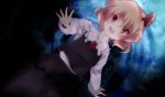  1girl ascot blonde_hair bow hair_ribbon lowres night night_sky open_mouth outstretched_arms red_eyes ribbon rumia shirt short_hair skirt skirt_set sky smile solo star star_(sky) starry_sky touhou uranaishi_(miraura) youkai 