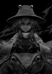  absurdres ex frog highres looking_at_viewer monochrome moriya_suwako realistic solo touhou 