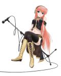  bad_id blue_eyes boots cross-laced_footwear crossed_legs headphones knee_boots lace-up_boots legs_crossed long_hair megurine_luka microphone microphone_stand midriff navel open_mouth pink_hair simple_background sitting thigh-highs thighhighs vocaloid white_background yukikaze_(pg6sa_az1) 