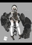  bad_id black_rock_shooter boots dress glowing glowing_eyes hood hoodie kurofuti letterboxed mechanical_arm solo strength_(black_rock_shooter) tail thigh-highs thighhighs white_hair yellow_eyes 