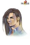  brown_hair final_fantasy final_fantasy_viii green_eyes laguna_loire long_hair male official_art simple_background smile solo 