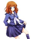  blue_eyes kneehighs orange_hair school_uniform short_hair skirt umineko_no_naku_koro_ni ushiromiya_eva 