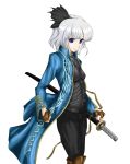  cosplay devil_may_cry highres katana konpaku_youmu sasaae_(artist) short_hair silver_hair solo sword touhou vergil vergil_(cosplay) weapon 