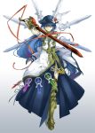  blue_hair embellished_costume gradient gradient_background greaves hat hinanawi_tenshi long_hair red_eyes solo sword tomasu touhou weapon 