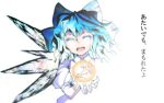  bad_id blue_hair cirno eyes_closed flower karu open_mouth touhou wings 