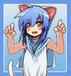  animal_ears aqua_hair blue_hair blush_stickers cat_ears cat_tail drpow face hands open_mouth paw_pose red_eyes short_hair solo tail tom twit-tan twitter 