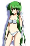  bikini blush green_hair highres kochiya_sanae long_hair luky no_nose solo swimsuit touhou 