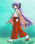  dodome dodome_(caps) hanyuu higurashi_no_naku_koro_ni horns japanese_clothes long_hair miko purple_eyes purple_hair violet_eyes walking 